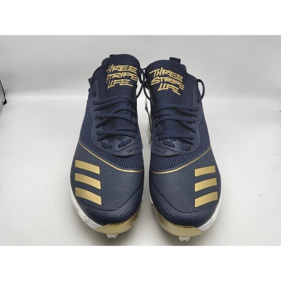 Adidas Icon V Boost Baseball Cleats Men's 13.5 Navy Gold Metal Three Stripe Life - Picture 2 of 13